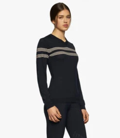 Cavalleria Toscana Merino V-Neck Sweater -Riding Apparel Store V neck sweater navy side MAD113 LA035 7901 ct 32139.1650668197