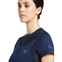 Ariat Ascent Crew Short Sleeve Baselayer -Riding Apparel Store ascent crew SS baselayer navy front detail 10039199 ariat 66784.1645830732
