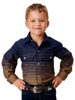 Boys Roper Border Stripe Snap Shirt -Riding Apparel Store boys border stripe navy front 0103000430455 roper 94140.1663121468