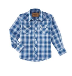 Wrangler Boys Retro Snap Plaid Shirt -Riding Apparel Store boys retro plaid snap LS blue dream 112314912 wrangler 55193.1654211513