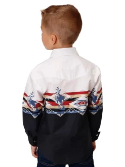 Roper Boys Border Print Snap Shirt -Riding Apparel Store boys rider border ls black back 0303004210400 roper 55661.1663122853