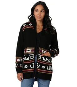 Wrangler Bronc Zip Cardigan Sweater -Riding Apparel Store bronc cardigan sweater black front 112335804 wrangler 77357.1689990898