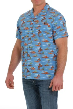 Men's Cinch Camp Tumbleweed Bronc Shirt -Riding Apparel Store camp tumbleweed bronc ss blue side MTW1401024 cinch 31048.1678752980