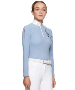 Cavalleria Toscana Girls Team Zip Long Sleeve Polo -Riding Apparel Store chd team zip polo ls light blue side POA068 JE022 7C00 CT 31346.1649016539
