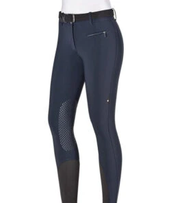 Equiline Cire High Waist Knee Grip Breeches -Riding Apparel Store cire HW knee grip blue front crop N08951 002 equiline 22593.1635625010
