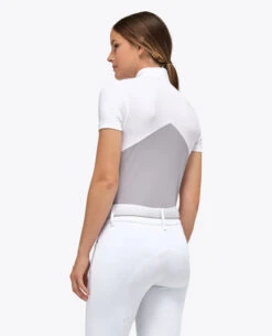 Cavalleria Toscana Mitered Competition Polo Short Sleeve -Riding Apparel Store compet polo mitered ss lt.grey back POD308 JE158 8100 cavalleria toscana 51706.1664058088