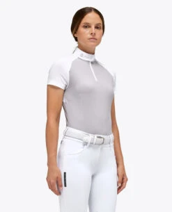 Cavalleria Toscana Mitered Competition Polo Short Sleeve -Riding Apparel Store compet polo mitered ss lt.grey side POD308 JE158 8100 cavalleria toscana 91615.1664058084