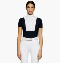 Cavalleria Toscana Hunter Competition Shirt Short Sleeve -Riding Apparel Store competition SS poplin bib black front CAD192 JE002 CT 16368.1690565756