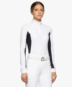 Cavalleria Toscana Perforated Insert Hunter Polo LS -Riding Apparel Store competition perf inserts ls white black side POD255 JE022 0199 CT 98187.1688581550