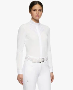 Cavalleria Toscana Fan Bib Swiss Dot Show Shirt -Riding Apparel Store ct fan bib swiss dot ls white side CAD217 PA061 0001 cavalleria toscana 87062.1668275365