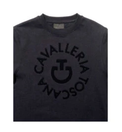 Cavalleria Toscana Orbit Logo Sweatshirt -Riding Apparel Store ct orbit crew navy front detail FED103 CO079 cavalleria toscana 86033.1667273507