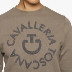 Cavalleria Toscana Orbit Logo Sweatshirt -Riding Apparel Store ct orbit crew taupgrey front details FED103 CO079 8C00 cavalleria toscana 32690.1657140085