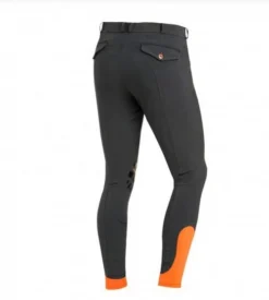 Schockemohle Men's Draco Knee Patch Breeches -Riding Apparel Store draco grip breech grey orange back schockemohle 92894.1552753901