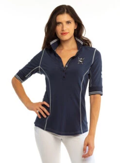 Goode Rider Elite Polo -Riding Apparel Store elite polo navy front 18003 2029 goode rider 89063.1684532735