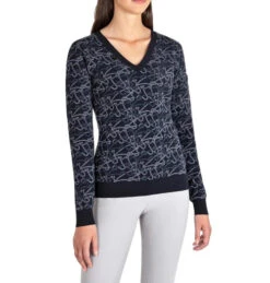 Equiline Engre Jacquard V-Neck Sweater -Riding Apparel Store engre v neck jaquard blue front R09774 245 equiline 15305.1661441760