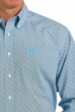 Men's Cinch Light Blue Geo Print Shirt -Riding Apparel Store geo print ls turq lt blue detail MTW1105567 cinch 19876.1683163135