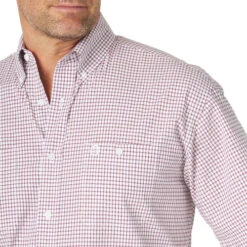 Wrangler George Strait Short Sleeve Shirt -Riding Apparel Store george strait ss shirt mini plaid fuchsia detail MGSP855 wrangler 48633.1615762121