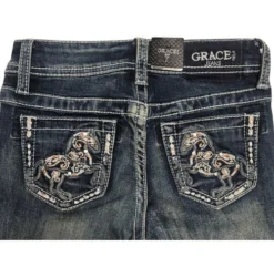 Girls Grace In LA Paisley Horse Pocket Jean -Riding Apparel Store girl horse embroidery jean back pocket grace la 58153.1690414713