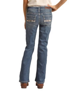 Girls Rock & Roll Cowhide Trim Bootcut Jean -Riding Apparel Store girls cowhide trim jean back RRGD4MR108 BZ RR 75696.1678746161