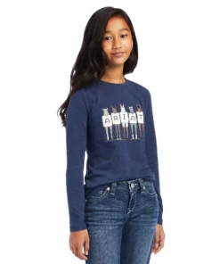Ariat Girls Fan Club Tee Long Sleeve -Riding Apparel Store girls fan club tee ls navy.hth front 10041252 ariat 93903.1661303754