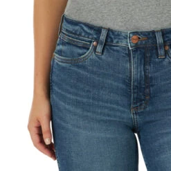 Wrangler Retro Green High Rise Trouser Jean -Riding Apparel Store green high rise trouser denim front detail 112317722 wrangler 72701.1670538158