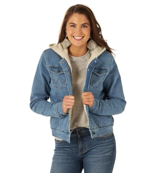 Wrangler Women's Denim Sherpa Hooded Jacket 3 Wrangler Women's Denim Sherpa Hooded Jacket - Image 3