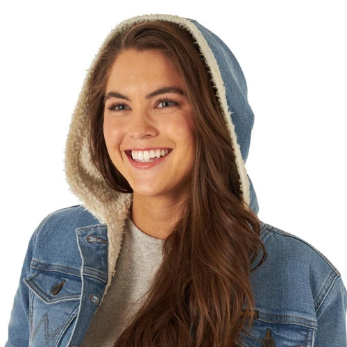 Wrangler Women's Denim Sherpa Hooded Jacket 5 Wrangler Women's Denim Sherpa Hooded Jacket - Image 5