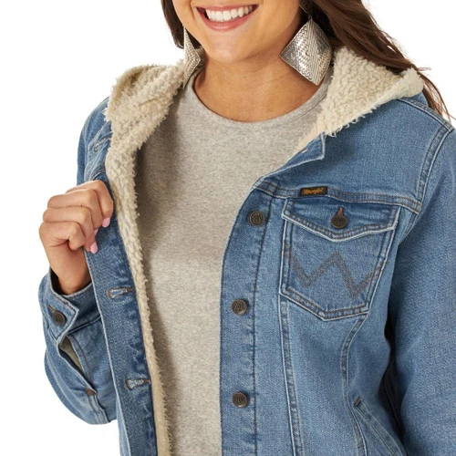 Wrangler Women's Denim Sherpa Hooded Jacket 2 Wrangler Women's Denim Sherpa Hooded Jacket - Image 2