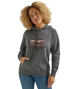 Wrangler Horse Stampede Hoodie -Riding Apparel Store horse hoodie caviar front 112336437 wrangler 12880.1689452359