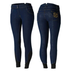 Horze Jessi-Lyn Denim Full Seat Breeches -Riding Apparel Store jessi lyn denim FS dkblue front back cp3664 horze 84018.1657850264