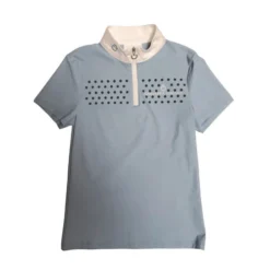 Girls Cavalleria Toscana Flock Dot Polo Short Sleeve -Riding Apparel Store kid flock print polo ss blue front POA076 JE152 7C00 CT 84158.1656715974