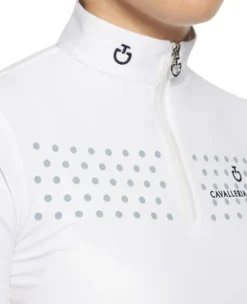 Girls Cavalleria Toscana Flock Dot Polo Long Sleeve -Riding Apparel Store kid flock print polo ss white front detail POA077 JE152 0001 08790.1659719981