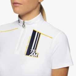 Kids Cavalleria Toscana Team Daytona Polo Short Sleeve -Riding Apparel Store kids team daytona polo ss white front detail POA080 JE152 0001 cavalleria toscana 72368.1661020657