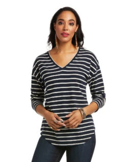 Ariat Knoxville Stripe Top -Riding Apparel Store knoxville stripe top dk sapphire front 10037910 ariat 52381.1635804752