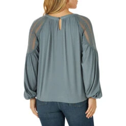 Wrangler Lace Inset Blouson Top -Riding Apparel Store lace insert top LS blue back 112317889 wrangler 74946.1657729700