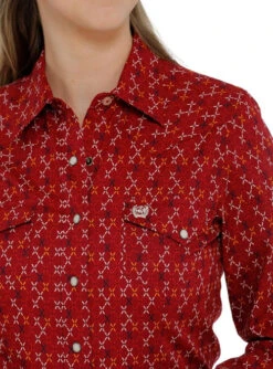 Cinch Ladies Print Snap Shirt -Riding Apparel Store lds cinch print shirt ls red detail MSW9201036 cinch 63033.1677544060