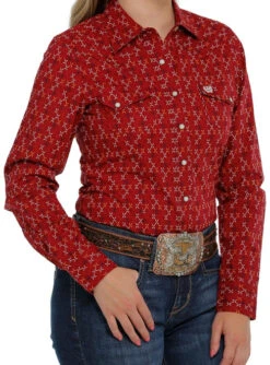 Cinch Ladies Print Snap Shirt -Riding Apparel Store lds cinch print shirt ls red side MSW9201036 cinch 24436.1677543980