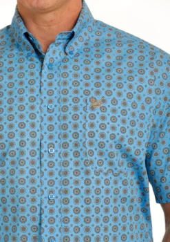 Men's Cinch Geo Print Shirt Short Sleeve -Riding Apparel Store medallion print ss blue detail MTW1111423 cinch 01836.1684806049
