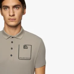 Men's Cavalleria Toscana Raceway Polo Short Sleeve -Riding Apparel Store men team raceway polo ss taupgrey front detail POU301 PA060 8C00 cavalleria toscana 90722.1659815410