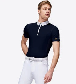 Men's RG Zip Competition Polo Short Sleeve -Riding Apparel Store mens competition zip polo ss navy front POM005 JS001 7901 cavalleria toscana 11545.1670292336