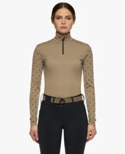 Cavalleria Toscana Mini Flock CT 1/4 Zip Top -Riding Apparel Store mini flock print wool 1 2 zip brown front POD307 PA063 4B00 cavalleria toscana 97551.1664132096