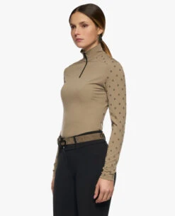 Cavalleria Toscana Mini Flock CT 1/4 Zip Top -Riding Apparel Store mini flock print wool 1 2 zip brown side POD307 PA063 4B00 cavalleria toscana 13634.1664132633