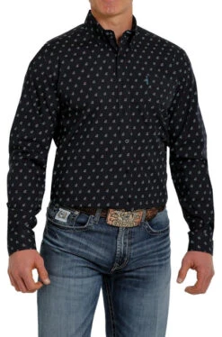 Cinch Modern Fit Print Shirt Long Sleeve -Riding Apparel Store moder fit print ls navy front MTW1347045 miller 93422.1652992351