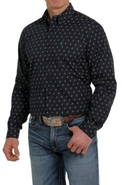 Cinch Modern Fit Print Shirt Long Sleeve -Riding Apparel Store moder fit print ls navy side MTW1347045 miller 16410.1652992350