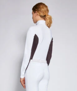 Cavalleria Toscana Perforated Insert Hunter Polo LS -Riding Apparel Store perf insert LS white purple back POD255 JE022 013A CT 71754.1688586467