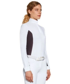 Cavalleria Toscana Perforated Insert Hunter Polo LS -Riding Apparel Store perf insert LS white purple sideW POD255 JE022 013A CT 84132.1688586450