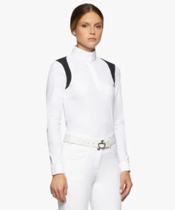 Cavalleria Toscana Perforated Insert Shirt Long Sleeve -Riding Apparel Store perforated insert ls white navy side CAD216 JE022 0179 CT 83589.1660260144