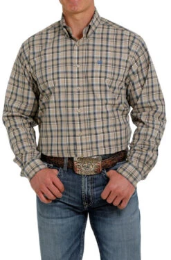 Cinch Plaid Button Down Shirt Long Sleeve -Riding Apparel Store plaid button ls khaki front MTW1105327 cinch 81023.1655495182