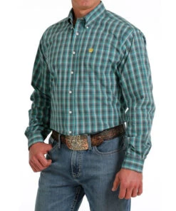 Men's Cinch Teal Plaid Shirt Long Sleeve 9 Men's Cinch Teal Plaid Shirt Long Sleeve -Riding Apparel Store plaid shirt ls teal front MTW1105578 cinch 93587.1689642989