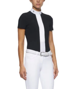 Cavalleria Toscana Pleated Shirt Short Sleeve -Riding Apparel Store pleated jersey SS navy side CAD153 JE022 7901 CT 49453.1670880196